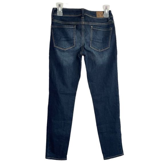 AMERICAN EAGLE Super Skinny Dark Wash Denim Contrast Stitch Jeans Size 0 Short - Picture 3 of 9